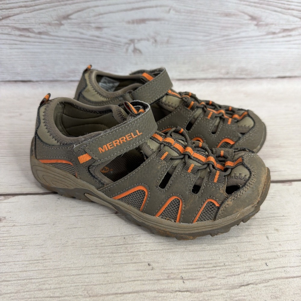Merrell Hydro H2O Sandals Kids Size 1 Gray Leather Hiking Water Shoes EXC